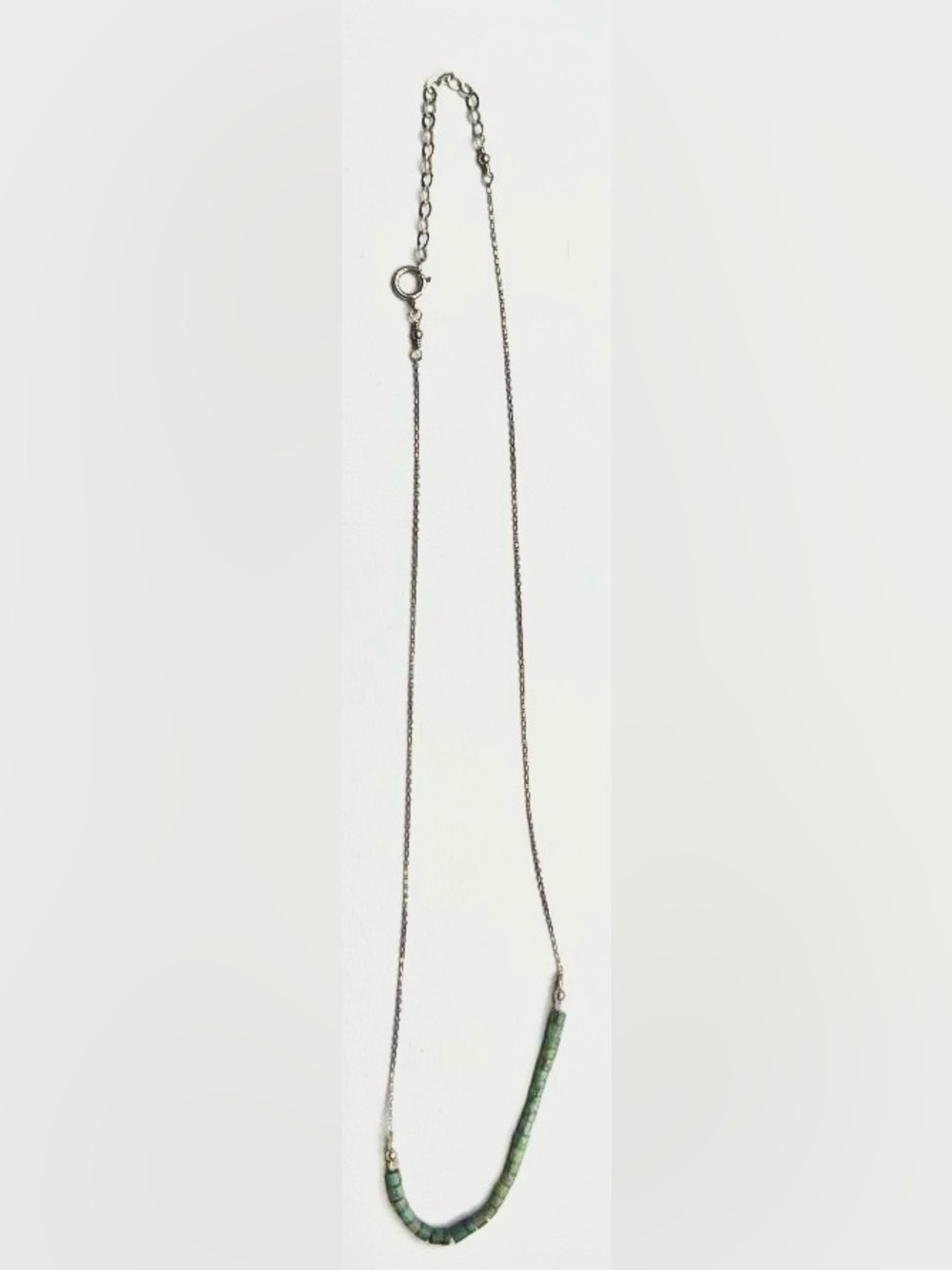 Delicate Silver Flat Cable Chain 16" Necklace with Genuine Turquoise Beads